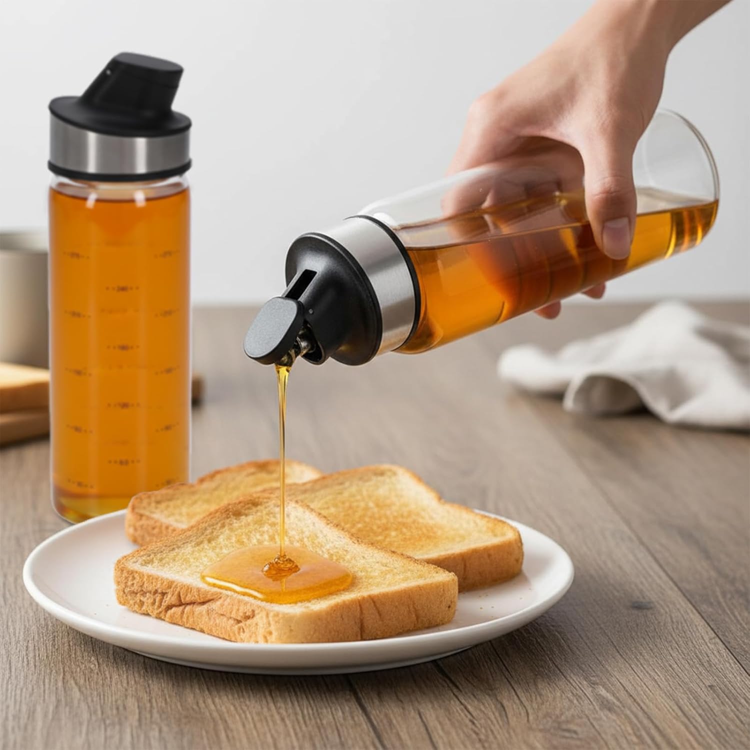 2 Pcs Honey Jar Dispenser,Glass Honey Container No Drip,Coffee Maple Syrup Creamer Salad Dressing Dispenser, Leak-Proof Oil Pot for Home Kitchen Essential Storage Holder 500ml/18oz - Image 5