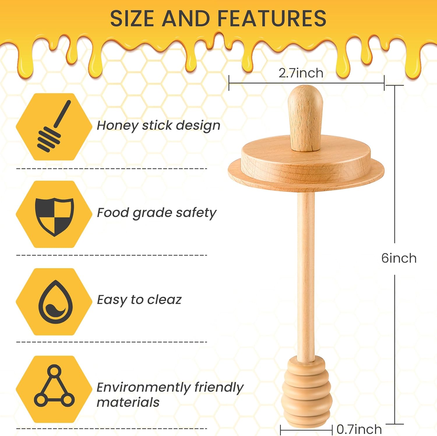 2pcs Wooden Honey Dippers, Honey Spoon Wooden Stick for Regular Mouth Mason Jars, Wood Spoon and Lid for Regular Mouth 16 oz Mason, Ball Jars (Only Dippers Lid) - Image 2