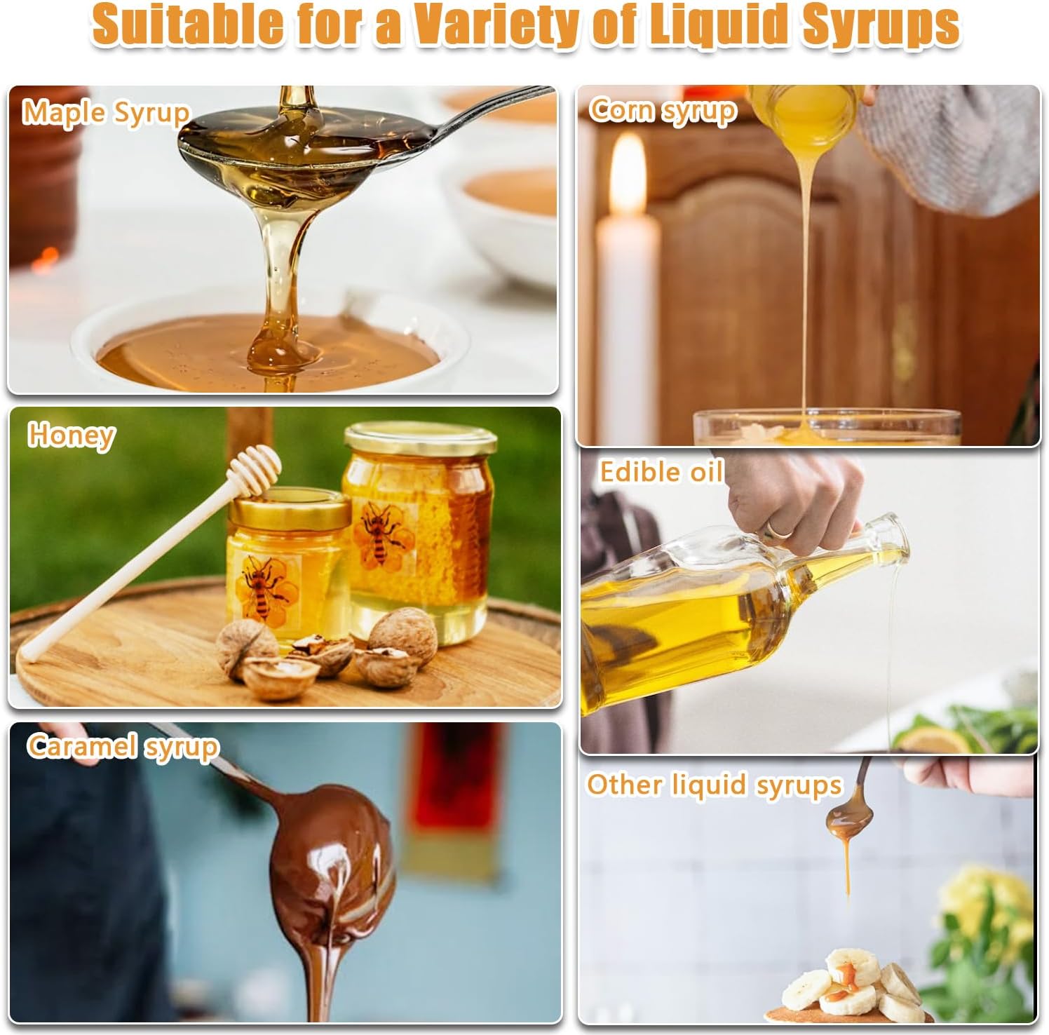 Honey Dispenser No Drip with Stand, 12 OZ Glass Honey Jar, Syrup Dispenser, Easy One Hand Use Honey Pot for Coffee or Tea, Mess Free Honey Dispenser for Syrup, Honey Container (2PCS Yellow) - Image 6