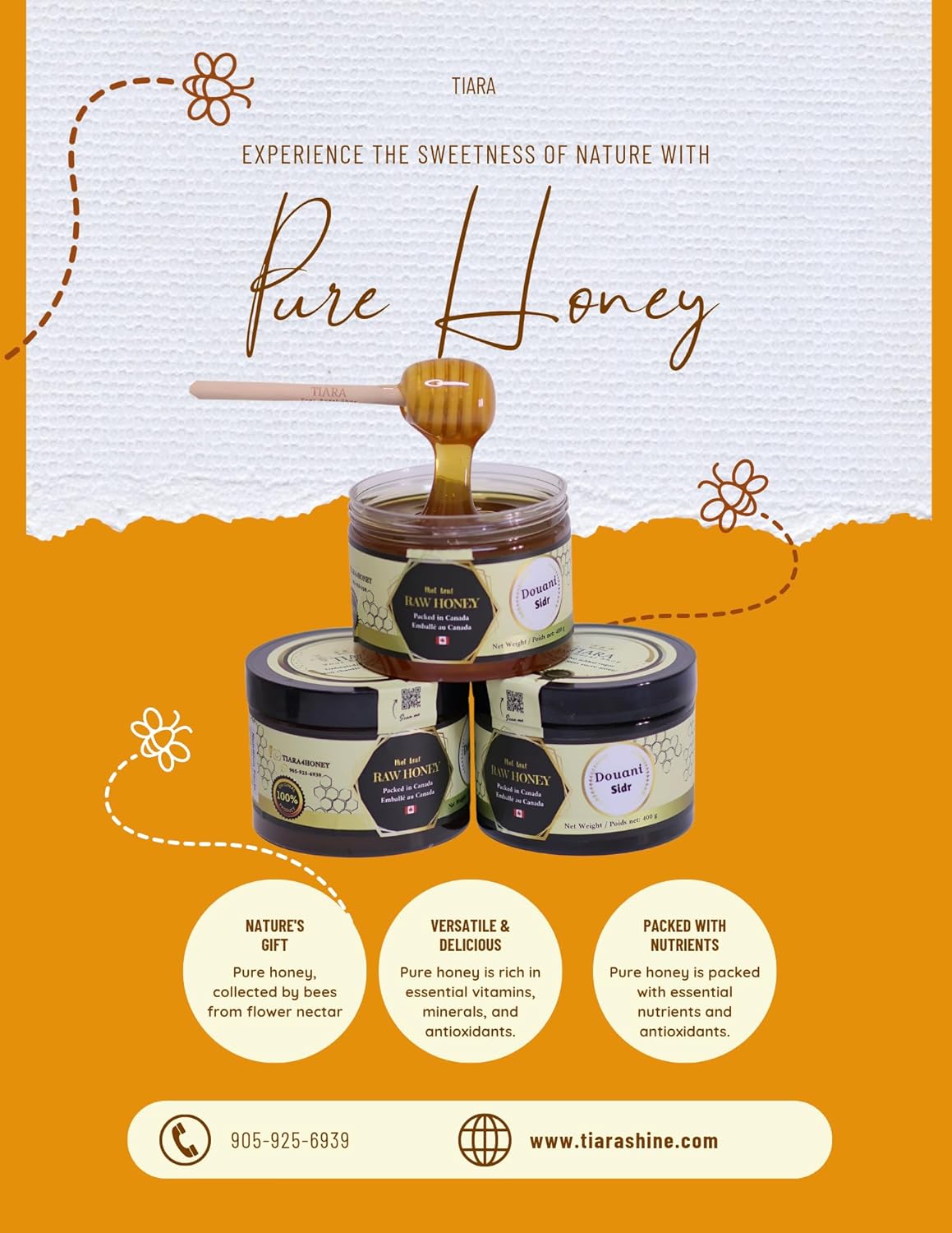 TIARA Yemeni Douani Sidr Honey – 100% Raw, Pure & Natural, CFIA Certified, Unpasteurized, Packed in Canada, Premium Quality – 33.5 Fl Oz, 950g + Free Honey Dipper Gift - Image 6