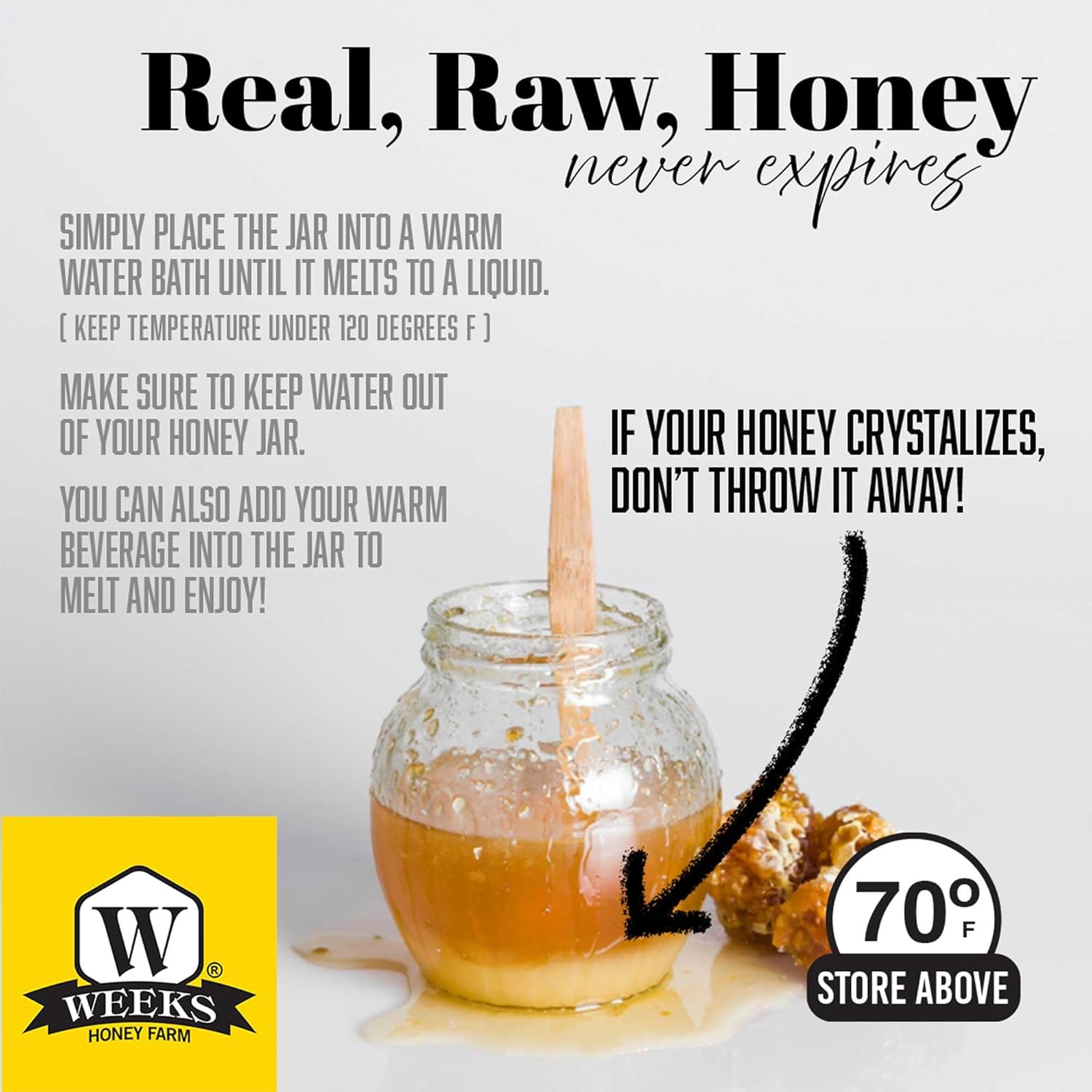 Weeks Raw & Unfiltered Wildflower Honey (16 oz) - Image 3