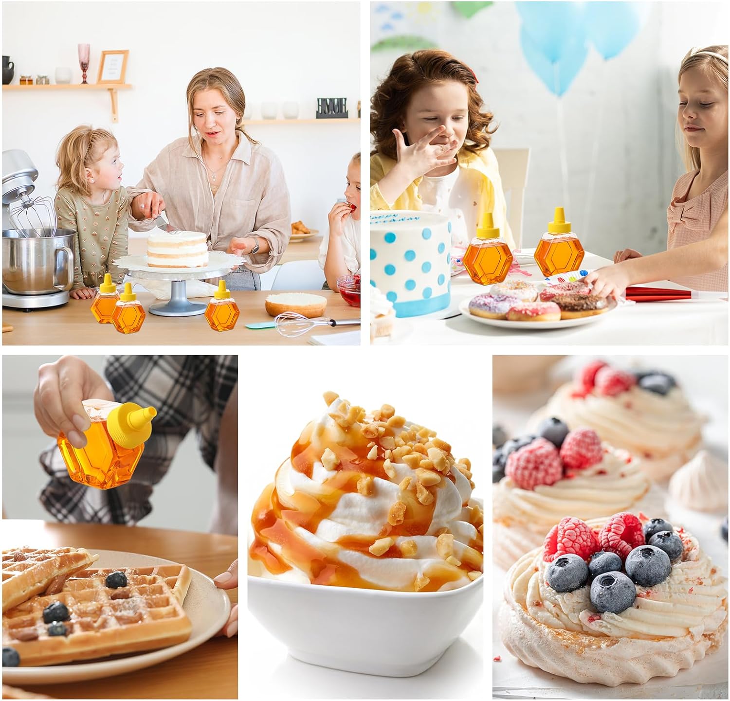 32 Pcs 7 oz Honey Squeeze Bottle Plastic Empty Beehive Bottle Jar with Spout Lid Clear Refillable Honey Containers for Condiment Storing and Dispensing Dispenser (Hexagon) - Image 5