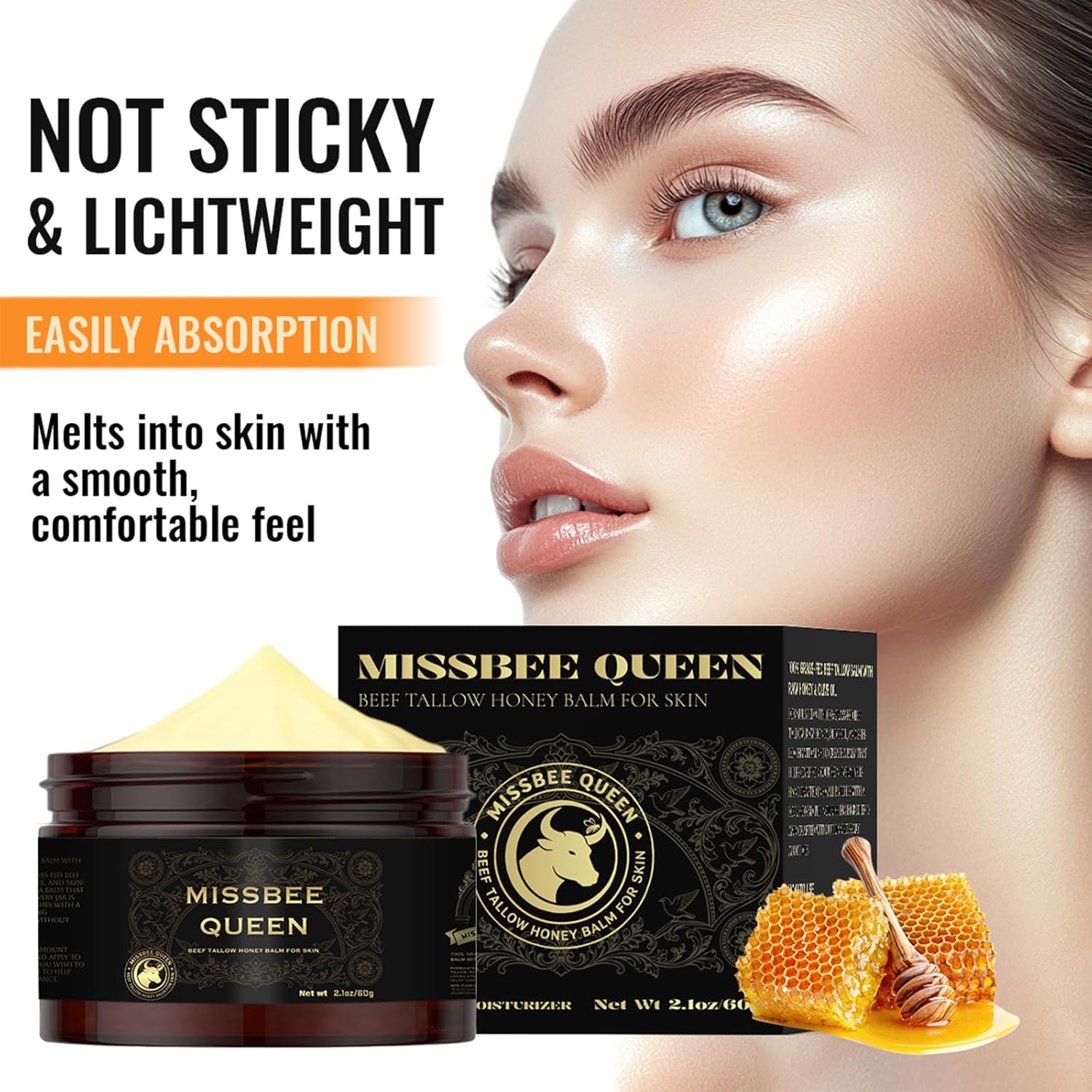 Beef Tallow for Skin, Tallow and Honey Balm, Beef Tallow for Face, Anti-Aging Cream for Oily & Sensitive & Dry Skin, Based Supplies Organic Grass-Fed Beef Tallow Honey Moisturizer Cream (2.1 oz / 60g) - Image 2