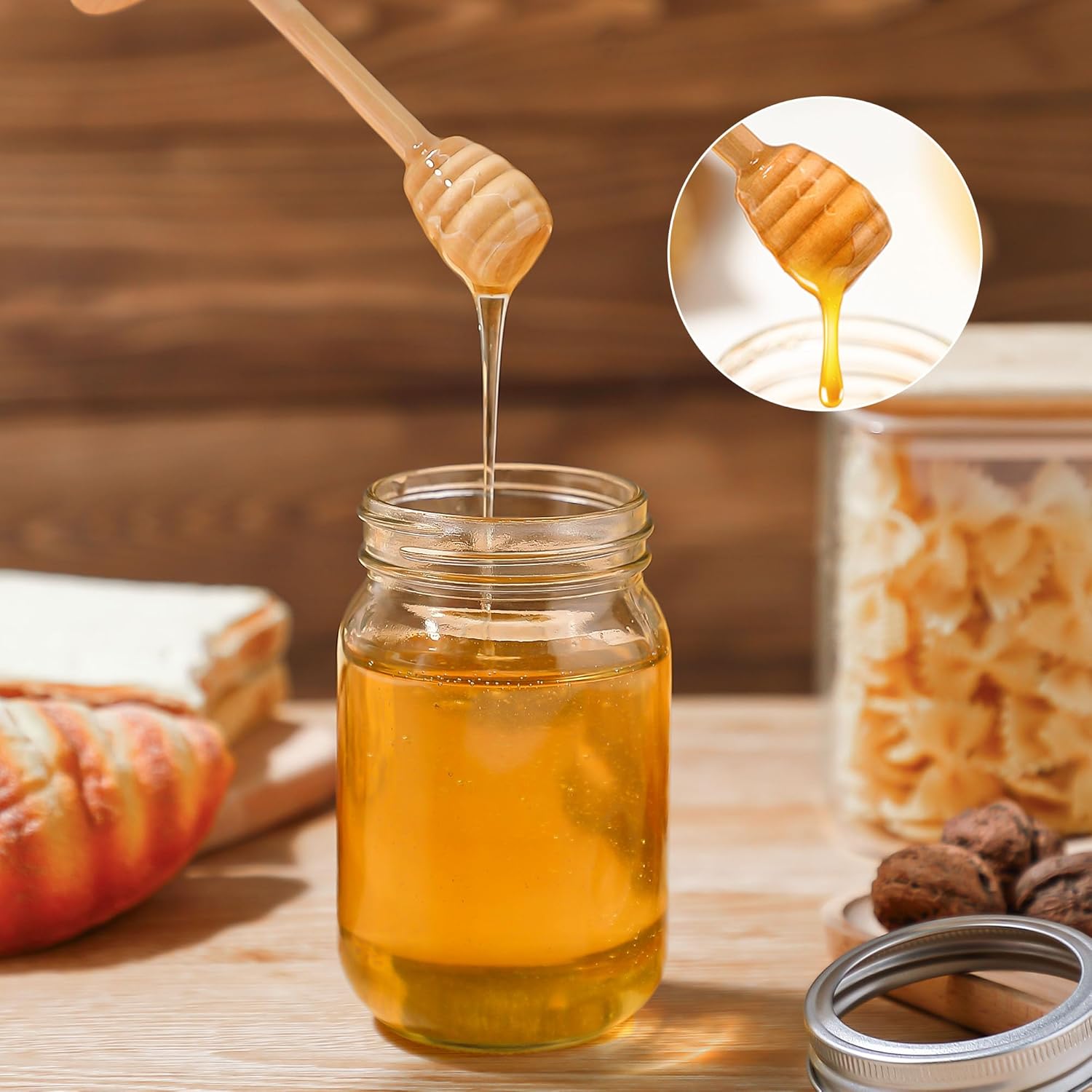 2pcs Wooden Honey Dippers, Honey Spoon Wooden Stick for Regular Mouth Mason Jars, Wood Spoon and Lid for Regular Mouth 16 oz Mason, Ball Jars (Only Dippers Lid) - Image 5