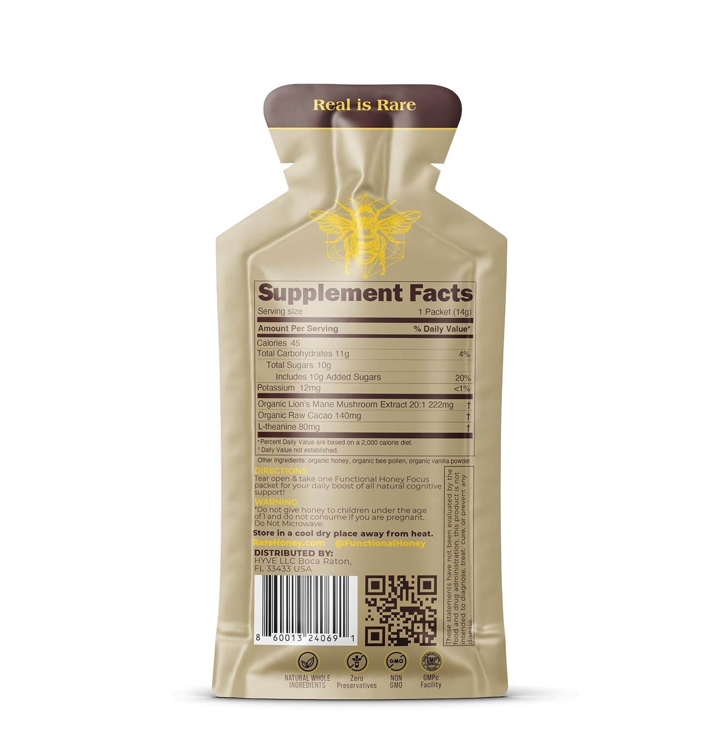 HYVE Mind Functional Honey – Focus & Memory Organic Honey with Lion's Mane Mushrooms, Raw Cacao, Bee Pollen & L-Theanine – Cognitive Support, 15 Packets - Image 9