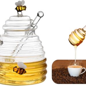 glass honey jar with dipper,beehive...