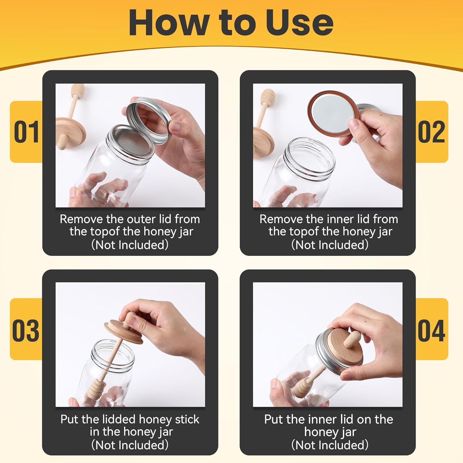 2pcs Wooden Honey Dippers, Honey Spoon Wooden Stick for Regular Mouth Mason Jars, Wood Spoon and Lid for Regular Mouth 16 oz Mason, Ball Jars (Only Dippers Lid) - Image 7