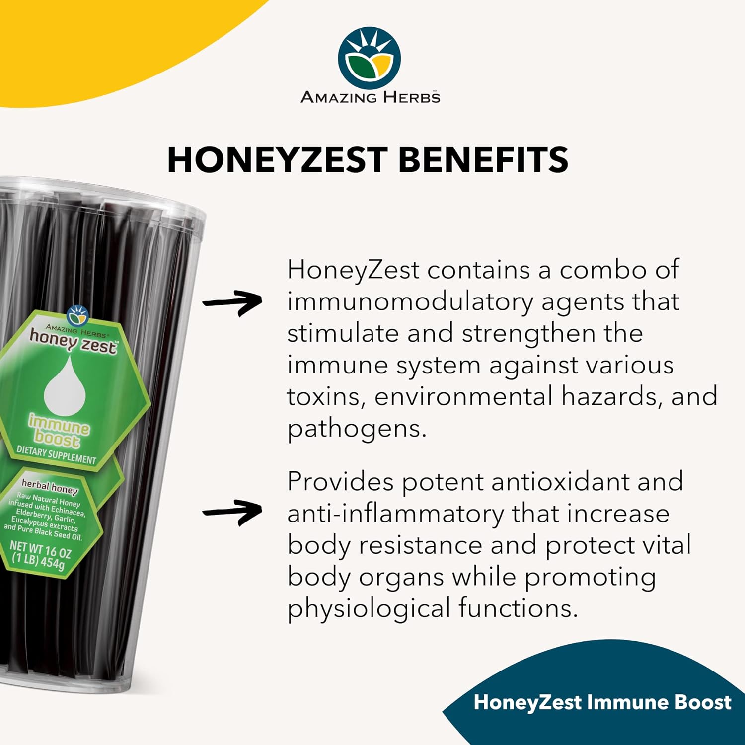 Amazing Herbs Raw Natural Honey - Herbal Honey Infused with Echinacea, Elderberry, Garlic, Eucalyptus Extracts & Pure Black Seed Oil, Non GMO, Gluten Free - Honeyzest Immune Boost Straws, 100 Count - Image 4