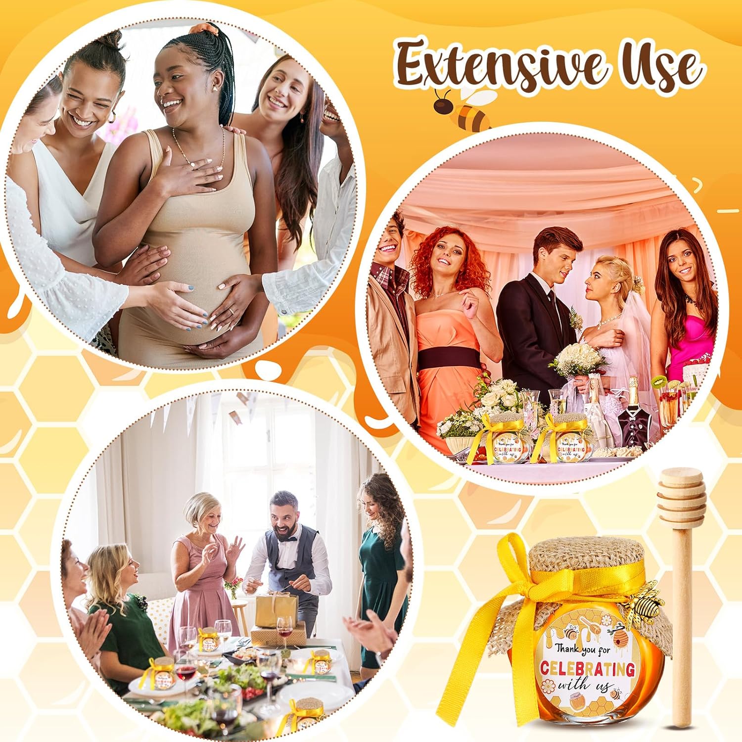 30 Sets Mini Glass Honey Jars 1.5 oz Honey Jars Party Favors in Bulk with Dipper and Gold Lid, Bee Charm, Stickers and Silk Ribbon for Bee Themed Guests Wedding Baby Shower Favors - Image 6