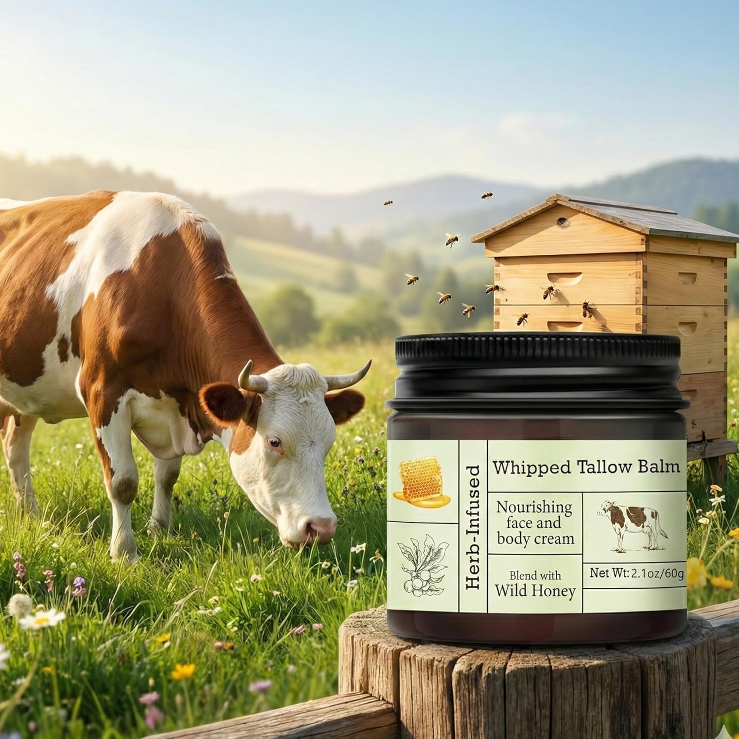 2PCS Beef Tallow for Skin, Grass-Fed Beef Tallow Balm with Raw Honey, Whipped Tallow Face & Body Cream, Natural Moisturizing Tallow Balm, Hydrating Organic Skin Care for Dry, Sensitive & Mature Skin - Image 3
