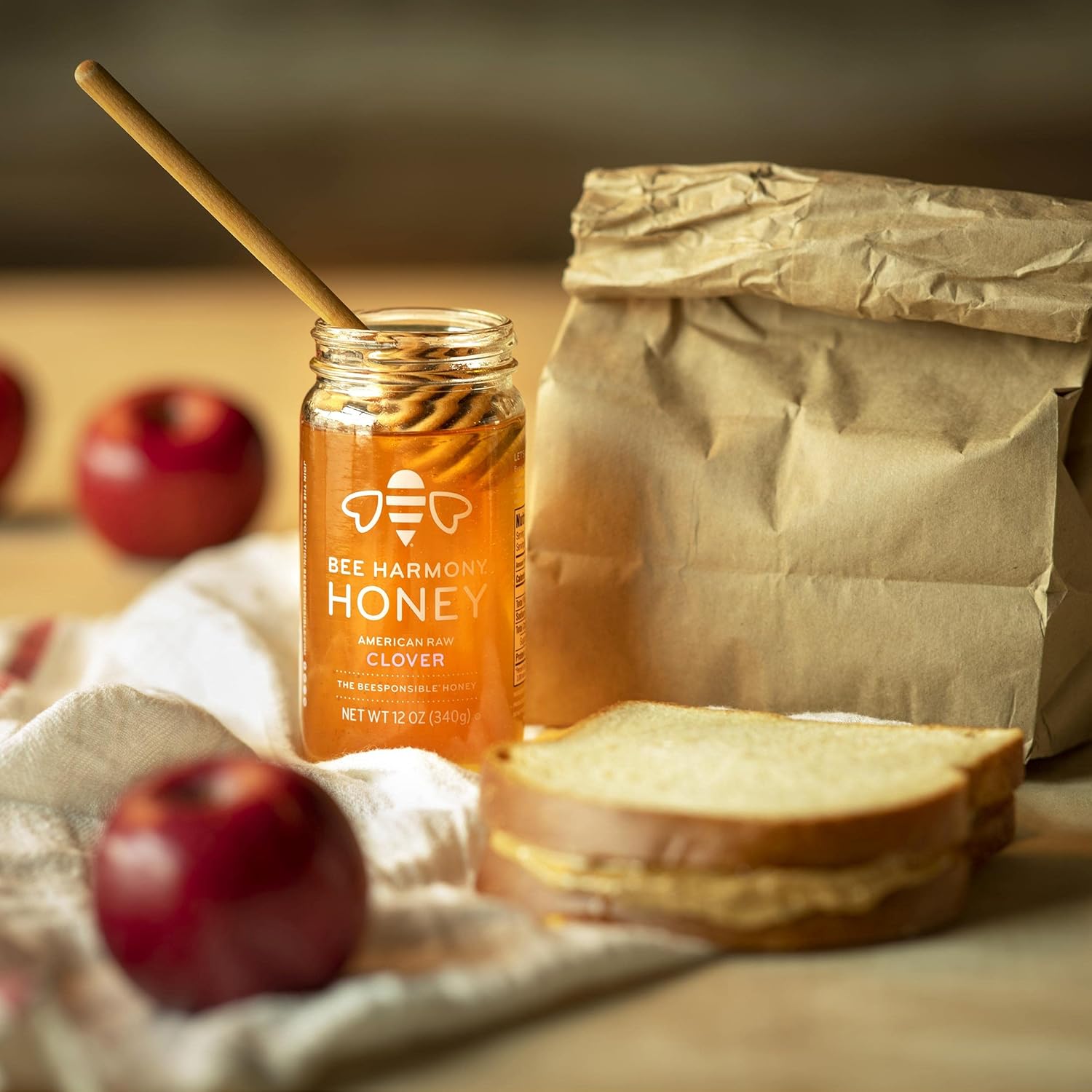 Bee Harmony Raw Clover Honey, 12 OZ (Pack of 2 Jars), Made in the USA - Image 4