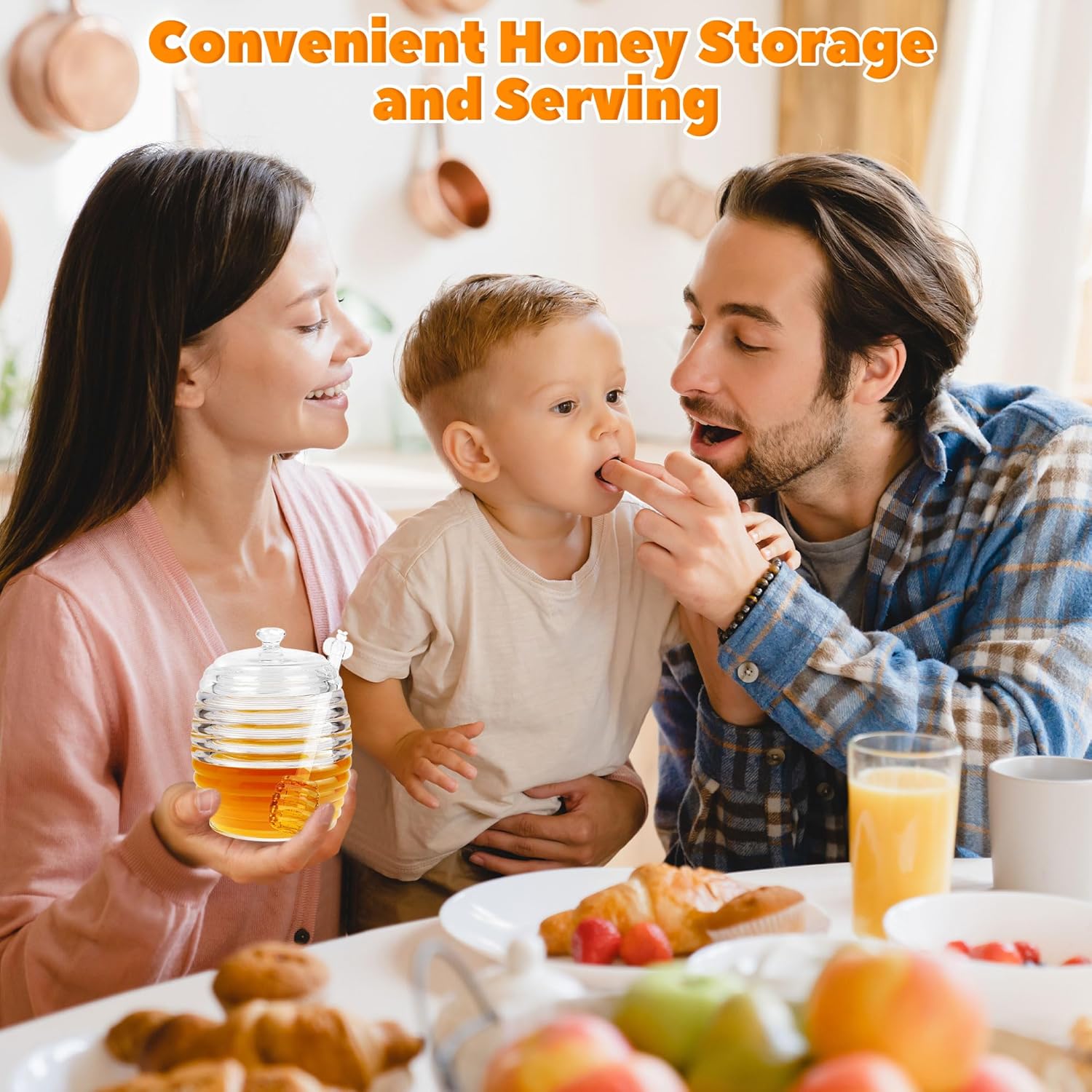 Loscarol Honey Jar with Dipper and Lid, 8 oz Glass Honey Pot Dispenser with 2 Dippers Sticks Set, Honey Containers for Kitchen, Home, Syrup Storage - Image 3