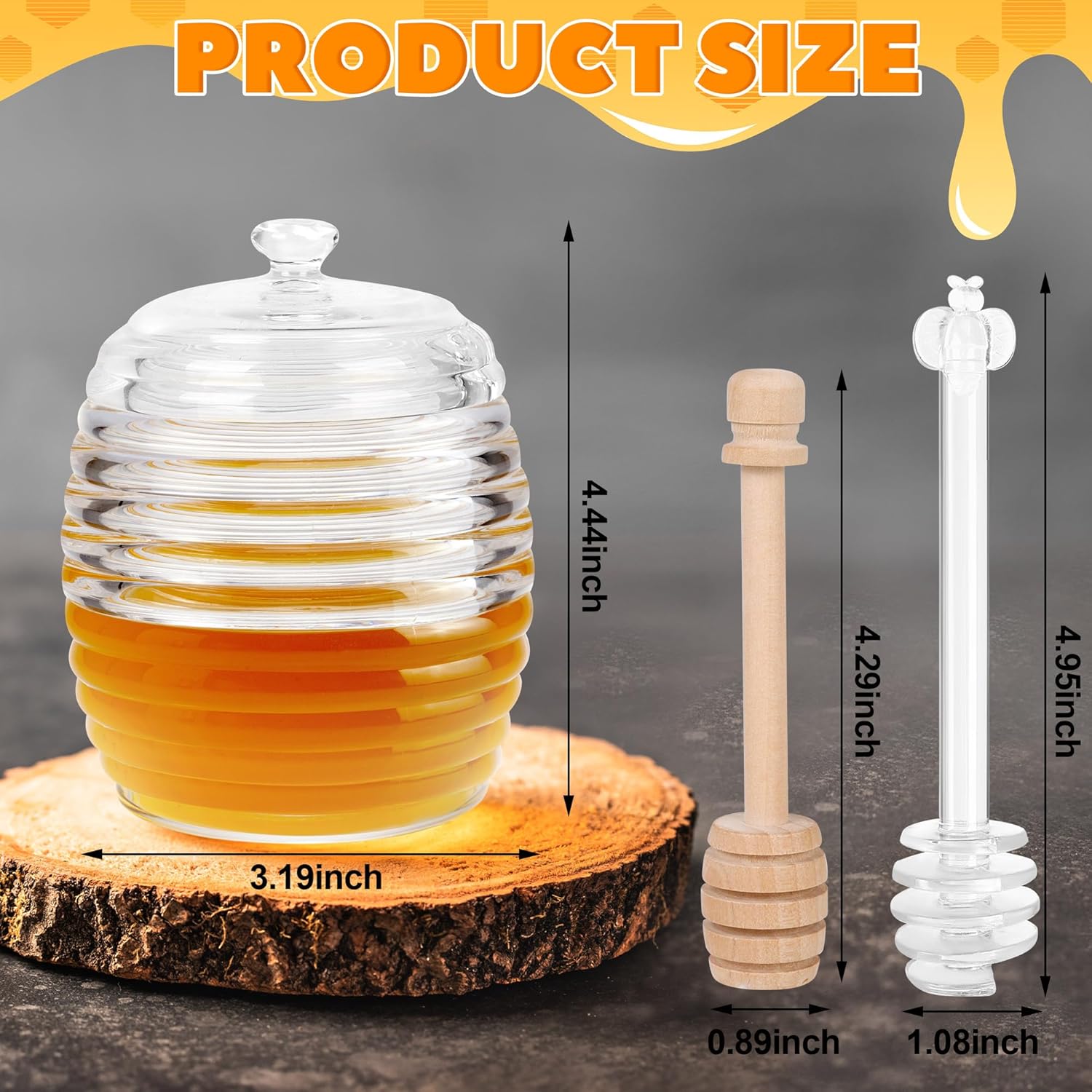 Loscarol Honey Jar with Dipper and Lid, 8 oz Glass Honey Pot Dispenser with 2 Dippers Sticks Set, Honey Containers for Kitchen, Home, Syrup Storage - Image 4