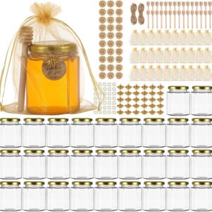 30 Pack 6 oz Honey Jars with Gold L...