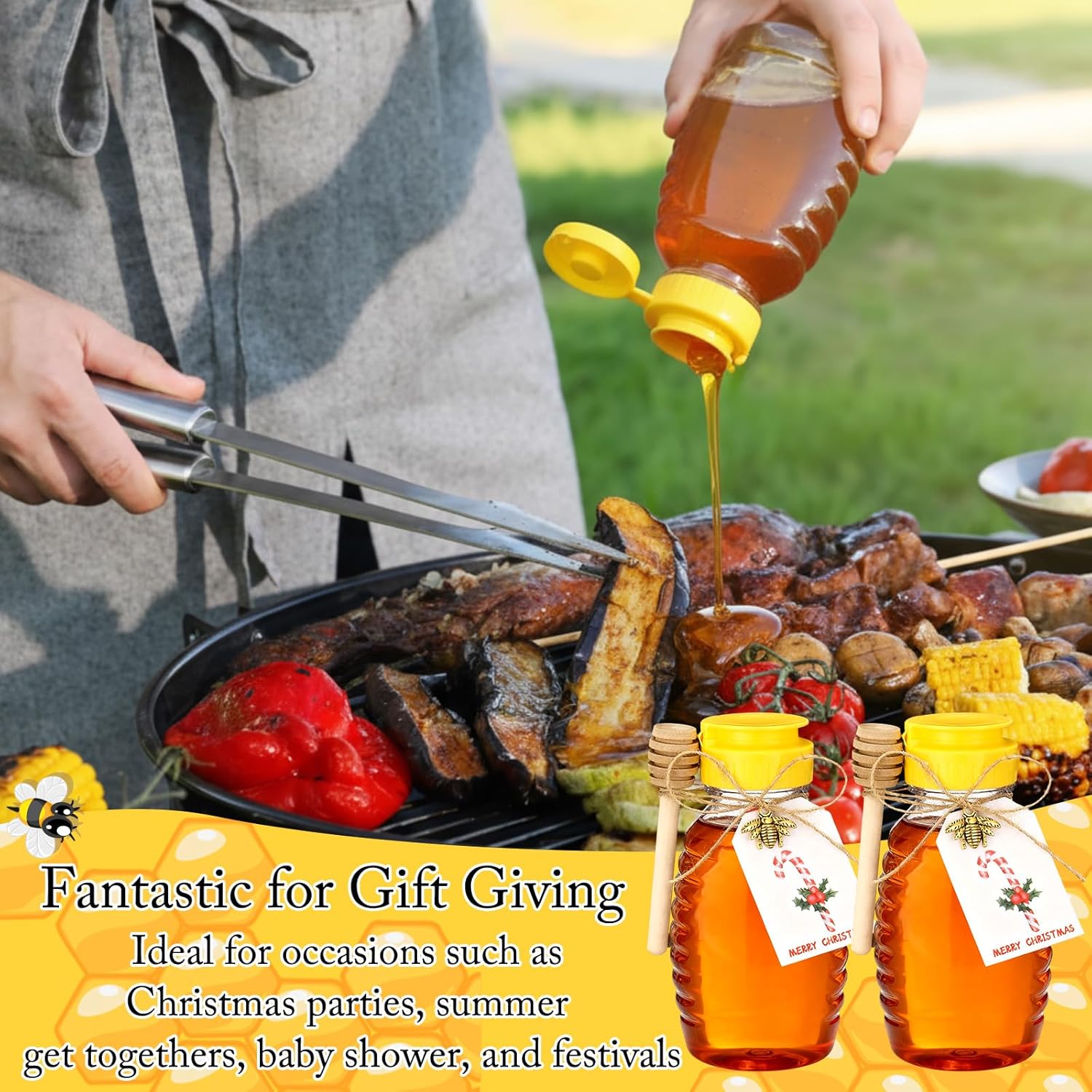 24 Pack Honey Bottles Small Honey Squeeze Bottle 8.8 oz Clear Plastic Jars with Leak Proof Lid and Wooden Dippers Container Empty for Storing Dispensing Party Favors Gifts - Image 5