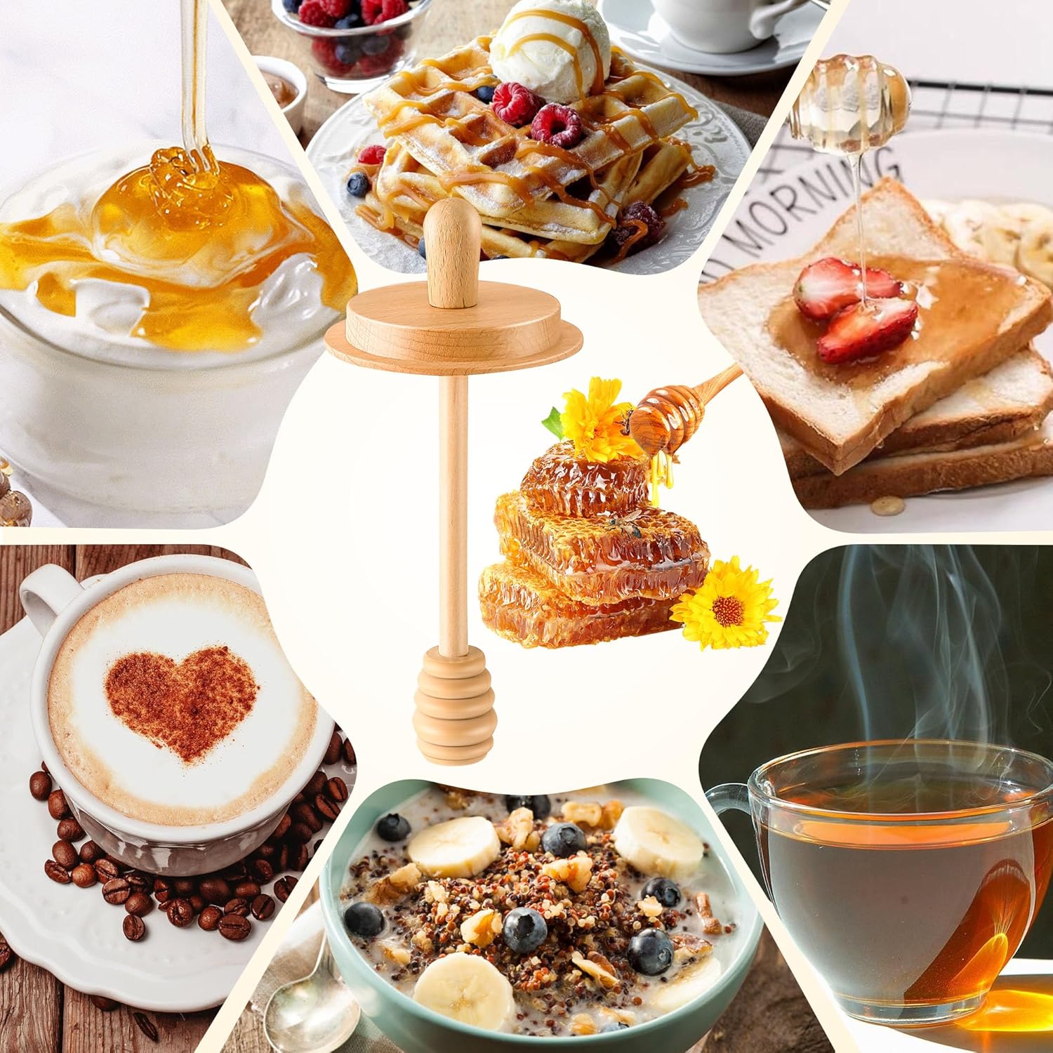 2pcs Wooden Honey Dippers, Honey Spoon Wooden Stick for Regular Mouth Mason Jars, Wood Spoon and Lid for Regular Mouth 16 oz Mason, Ball Jars (Only Dippers Lid) - Image 6