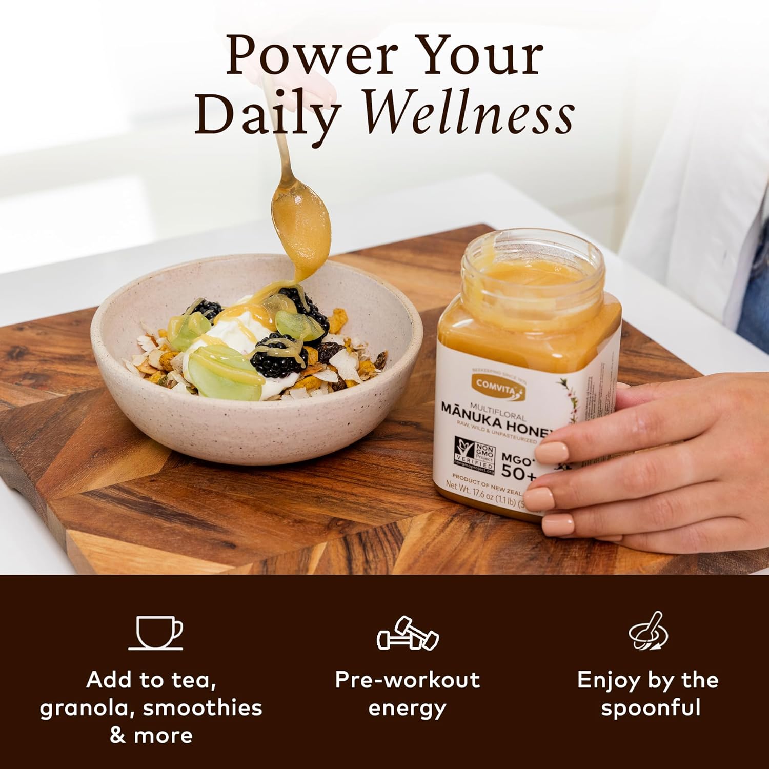 Comvita Manuka Honey MGO 50+ Multifloral - Raw Manuka Honey New Zealand, Pure & Unpasteurized for Tea & Wellness, Superfood Sugar Alternative, Wild, Non-GMO - 500g (17.6 oz) - Image 5