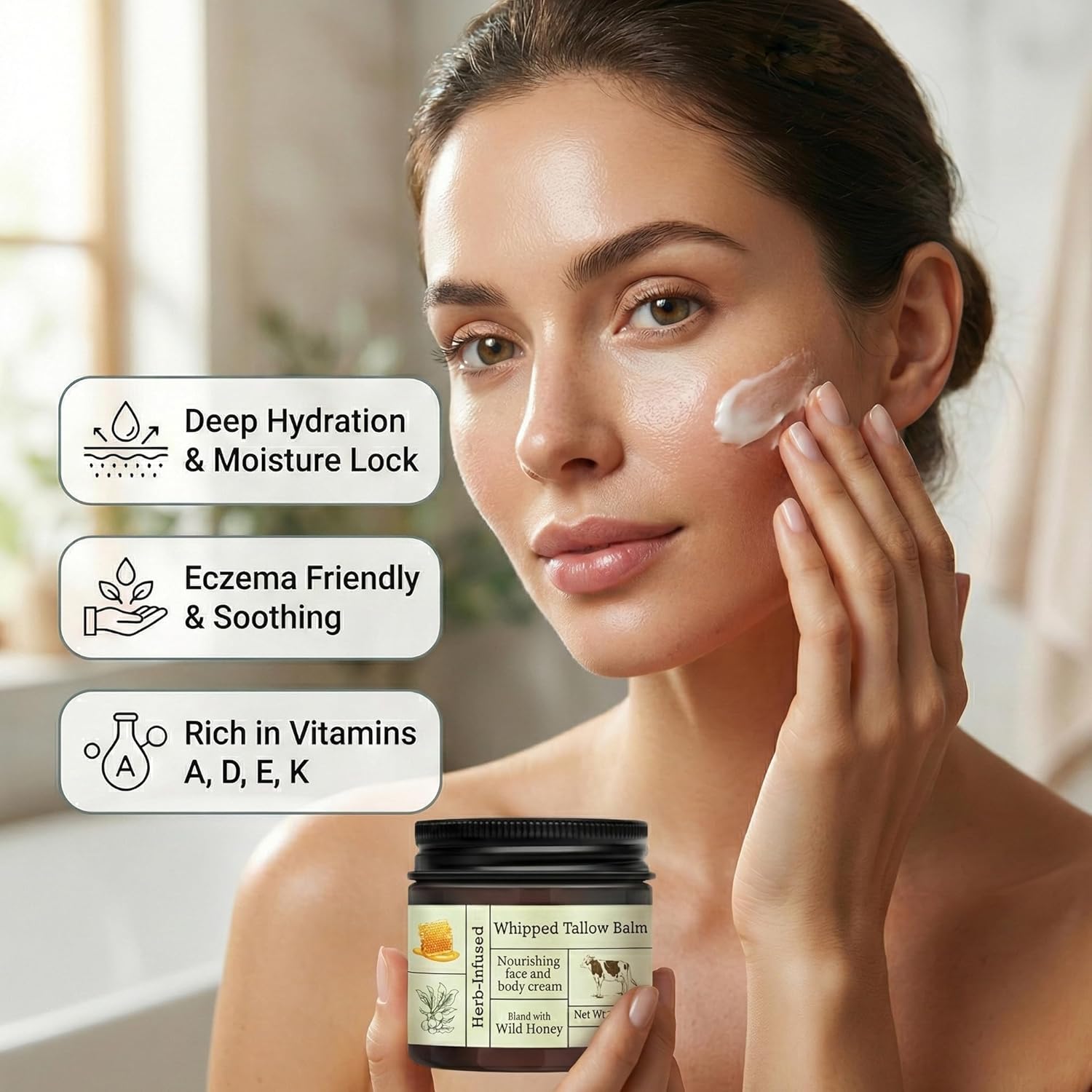 2PCS Beef Tallow for Skin, Grass-Fed Beef Tallow Balm with Raw Honey, Whipped Tallow Face & Body Cream, Natural Moisturizing Tallow Balm, Hydrating Organic Skin Care for Dry, Sensitive & Mature Skin - Image 6