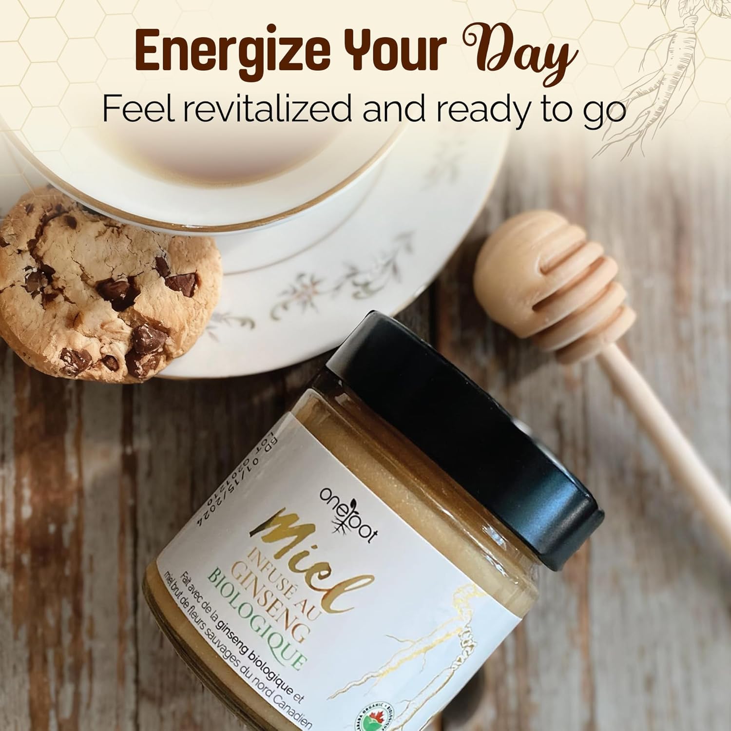 OneRoot Organic Ginseng Infused Honey – 300g / 10.6oz – Pure & Unheated – With Organic Canadian Ginseng Root – Raw Unfiltered Honey - Image 7