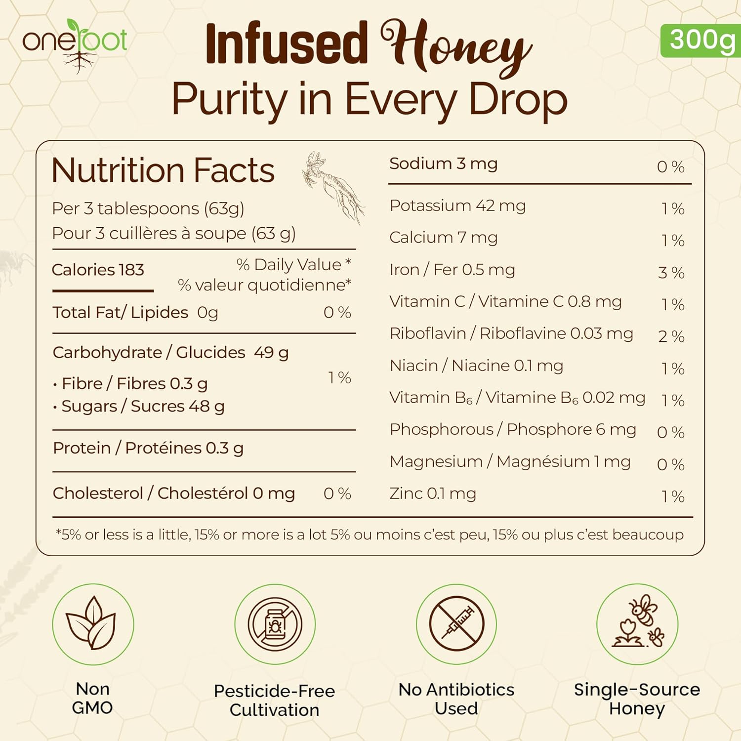 OneRoot Organic Ginseng Infused Honey – 300g / 10.6oz – Pure & Unheated – With Organic Canadian Ginseng Root – Raw Unfiltered Honey - Image 2