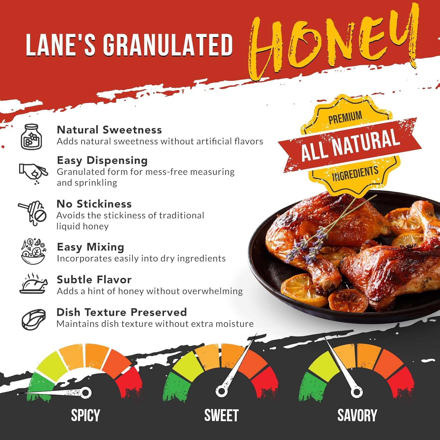 Lane's All Natural Granulated Honey - Premium Real Honey Granules for Cooking and Grilling | Natural Caramelization | No Preservatives | 10.5oz - Image 2