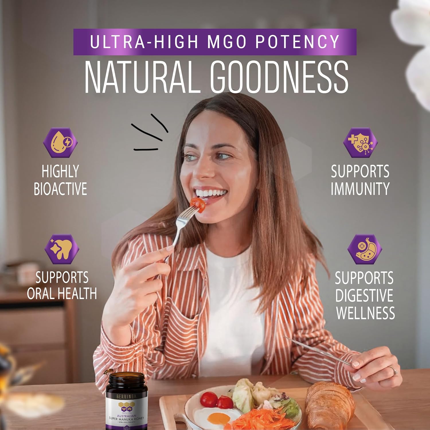 Berringa Manuka Honey Organic MGO 900+ Ultra-High Strength, Supports General Wellbeing & Digestive Balance - 100% Raw, Pure & Unfiltered, Sustainably Sourced from Australia - (8.82 oz) - Image 3