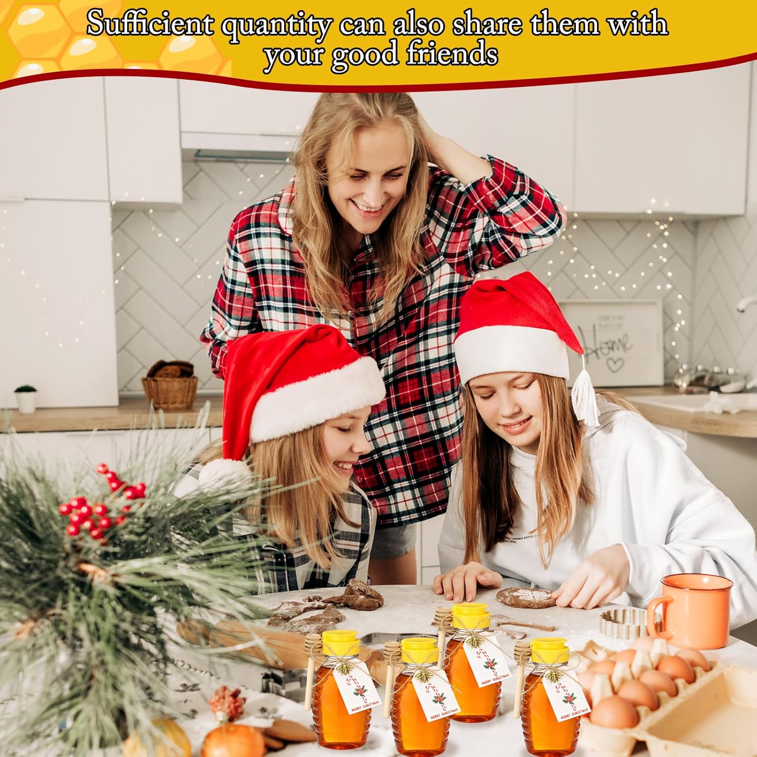 24 Pack Honey Bottles Small Honey Squeeze Bottle 8.8 oz Clear Plastic Jars with Leak Proof Lid and Wooden Dippers Container Empty for Storing Dispensing Party Favors Gifts - Image 6